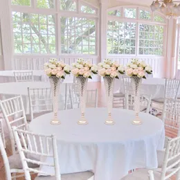 Vasi 4 pezzi 21" cristalli tromba vaso floreale supporto per fiori da sposa per centrotavola decorazione domestica dorata