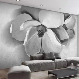 Bakgrunder Anpassad tapet Industrial Wind Grey 3D Flower Rose Po Mural Living Room TV Soffa Bakgrund Vägg som täcker heminredning Fresco