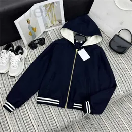 Women's Jackets designer Early Autumn 2023 New CE Embroidered Arc de Triomphe Metal Zipper Wool Bomber Hooded Coat ANQF BCHL