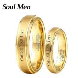 Wedding Rings Personalized Gold Tungsten Carbide Wedding Bands Couples Matching Rings Free Custom Engraved Name Anniversary Date Image 231026