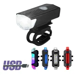 Luci per bici Fari per bicicletta impermeabili neri anteriori rossi posteriori posteriori luci LED USB per ricarica o luci portatili per bicicletta stile batteria 231027