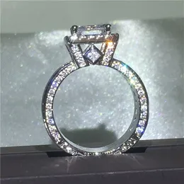 Vecalon Vintage Ring 925 Sterling Silver Princess Cut Diamond CZ zaręczynowe Pierścienie dla kobiet dla kobiet Męs