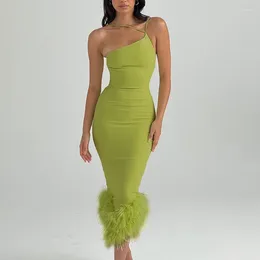 Vestidos casuales Cóctel corto verde para mujeres Pluma Raya Hombro Sirena Vestido Sin respaldo Prom Vestidos de fiesta Clubwear