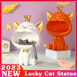 Dekorativa objekt Figurer 2023 Lucky Cat Staty Sculpture Table Decoration Miniature Figur Sundries Lagring Box Modern Living Room Desk Home Decor 231027