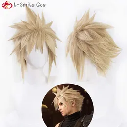 Costumi Catsuit Gioco FFVII Cloud Strife Cosplay Final Fantasy Parrucche in fibra ad alta temperatura per capelli corti in lino + cappuccio per parrucca