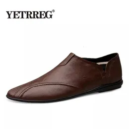 Dress Shoes Men Genuine leather Comfortable Casual Footwear Chaussures Flats For Slip On Lazy Zapatos Hombre 231026