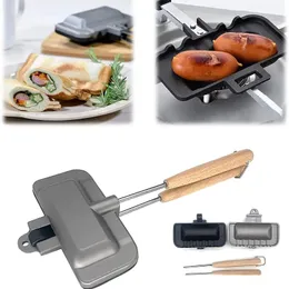 Pans Double Sided Sand Pan Non Stick Foldable Grill Frying for Bread Toast Breakfast Machine Pancake Maker 231027