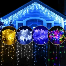 Decorações de Natal 4/20m Cortina Icicle LED String Lights Decoração para casa Iluminação de férias Eave Street Decor Wedding Party Lamp 231027