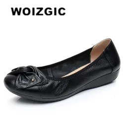 Dress Shoes WOIZGIC Women's Female Ladies Mother Woman Flats Loafers Genuine Leather Slip On Summer Round Toe Size 3543 ZBM1108 231026