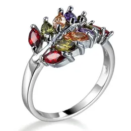 LuckyShien 12 PCS Lot Voriger Leaf Rings 925 Silver Wedding Women 보석 반지 빈티지 멀티 컬러 지르콘 반지 휴일 선물 223J