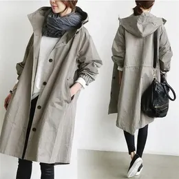 Women's Trench Coats Fashion Korean Womens Oversize Hooded Coat Ladies Outdoor Wind Forest Raincoat Jacket Office Lady Spring Autumn 231026