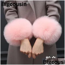 Five Fingers Gloves Women Thick Fur Cuffs Winter Faux Elastic Oversleeve Arm Warm Plush Windproof Wristband Jackets Accessories Drop Dhsfe