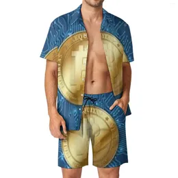 Men's Tracksuits Crypto Beach Men Sets Virtual Currency Casual Shirt Set Summer Printed Shorts 2 Piece Fashion Suit Plus Size