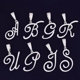 Neue Iced Out A-Z Single Cursive Letter Anhänger Halskette mit 24 Zoll Seilkette Hip Hop Jewelry2171