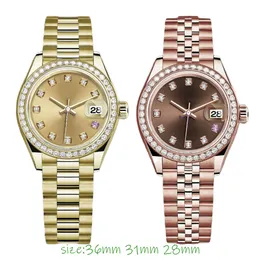 Горячие продажи дизайнерских женских часов 28 мм31 мм36 мм с автоматическим механическим механизмом, золото, розовое золото, женский механизм из нержавеющей стали, инкрустированные бриллиантами, женские модные часы