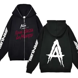 Anuel Aa Real Hasta La Muerte Full Zipper Hoodies Hip Hop Streetwear Sweatshirtルーズカジュアルジップアップジャケット特大Y K服