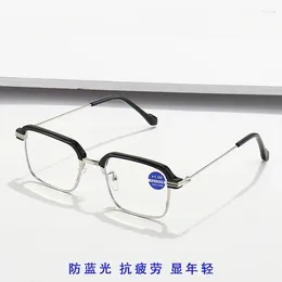 Óculos de sol homens anti azul presbiópico óculos preto prata metal quadro fadiga leitura confortável idosos óculos gafas