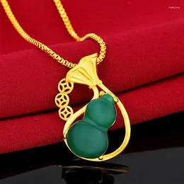 Pendant Necklaces 2023 Style Brass Plating Gold Inlaid Green Money Gourd Crystal Geometry For Women Necklace Accessories Jewelry