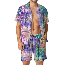 Homens Tracksuits Palm Trees Homens Conjuntos Coloridos Impressão Casual Camisa Set Hawaii Fitness Outdoor Shorts Verão Design Terno Roupas de Duas Peças Plus