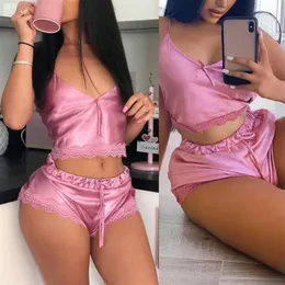 Vrouwen Zomer Sexy Kant Nachtkleding V-hals Vest Taille Trekkoord Shorts Pyjama Set perfecte cadeaus voor vrouwen sexy ondergoed246H