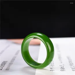 Cluster Rings Natural Green Jade Ring Chinese Hand-Carved Fashion Charm Jadeite Jewellery Accessories Crafts Amulet For Men Women Lucky