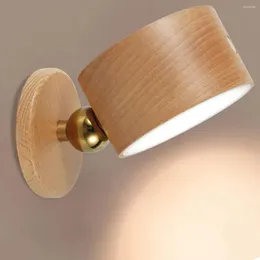 Nachtlichter, Holz-Wandleuchte, moderne Wandlampen, LED-dimmbares Touch-Control-Licht, USB wiederaufladbar, 360° drehbar, für Schlafzimmer