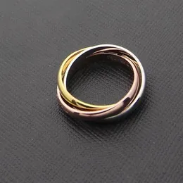 Fashion Men Women 316L Titanium steel 3 Circles 3 Color 3in1 Wedding Engagement 18K Gold Plated Combined Rings Size5-11259S