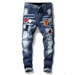 Designer masculino listrado denim jeans dos homens de luxo denim marca moda azul calças jeans azul claro hip hop estilo rua calças316o