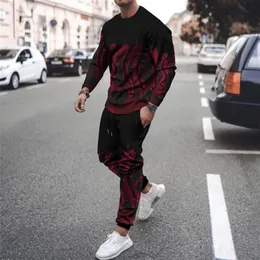 Chándales para hombres Casual Primavera Otoño Hombres Traje Playa Pulpo Imprimir Camiseta de manga larga Pantalones Streetwear Moda de dos piezas 209m