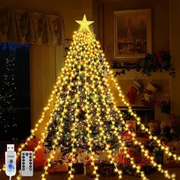 زينة عيد الميلاد 1pc 198 LED أضواء الشلال النجمية مع 8 أوضاع USB مدعومة عن بُعد التحكم في التخييم ضوء داخلي في الهواء الطلق 231027