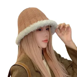 Wide Brim Hats Bucket Korean Women Wool Plush Panama Winter Warm Fisherman Hat Female Autumn Outdoor Lady Casual Caps for 231027