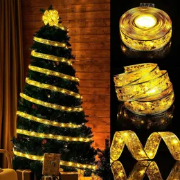 Christmas Decorations 1 10M Ribbon With LED Lights Waterproof For Tree 2023 Year Wall Window Home 231027