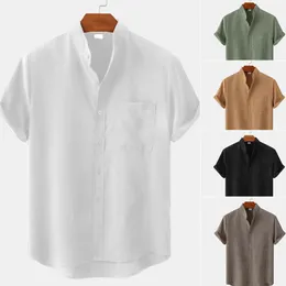 Mens Shirts Cotton Blend Embroidery Blouse Short Sleeve Cargdian Solid Color Slim Fit Casual Business Clothing Single Breasted Shirt Multiple Colour Size M-3XL