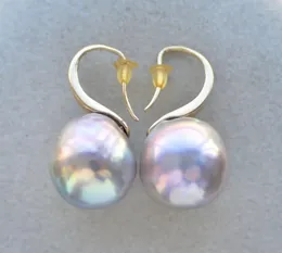 Kolczyki Dangle P7578 14KT 15 mm pawi-lavender okrągły Keshi Edison Pearl Cenring