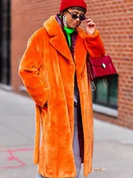 Pele feminina falso pelúcia casaco de inverno longo lapela jaqueta fofo luxo teddy feminino peludo casaco 231026