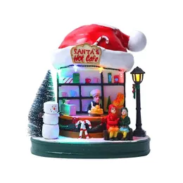 Juldekorationer Juldekoration Lysande musik House Christmas Village Cafe House Window Tree Home Decoration Gift harts Hantverk 16x12x17 cm 231027