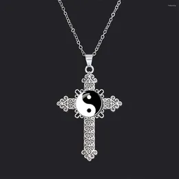 Anhänger Halsketten Yin Yang Taichi Jesus Kreuz Halskette Glas Cabochon Snap Schwarz und Weiß Heiliges attraktives intelligentes modisches Geschenk