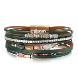 Braccialetti con ciondoli Bracciale femminile in pelle multistrato stile estivo stile Boho per gioielli da donna Bracciale in corda con perline in foglia di metallo 231027