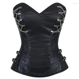 Bustiers & Corsets Women Vintage Steel Boned Corset Bustier Sexy Gothic Steampunk Leather Corselet With Chain Overbust Body Shaper Plus Size