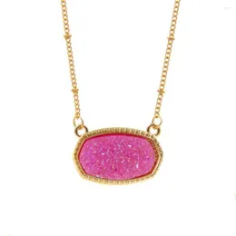 Anhänger Halsketten Harz Oval Druzy Halskette Gold Farbe Kette Drusy Hexagon Stil Luxus Designer Marke Modeschmuck Für Frauen236L