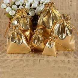 Presentförpackning 50st/parti dragbara organza väskor gynnar bröllop julväska smycken förpackning pouches födelsedagsfest dekor leveranser 9 storlekar