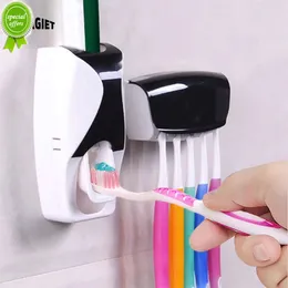 Dispensador automático de pasta de dentes fixado na parede suporte de escova de dentes à prova de poeira rack de armazenamento dispositivo espremedor acessórios do banheiro conjunto