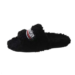 Designer schoenen balencaga Harige Platform Sandaal Slippers Borduren Letters Casual Antislip Platte Bodem Katoenen Slippers Dames Harige Glijbaan KGYEL