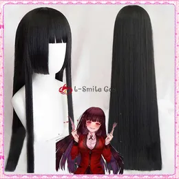 أزياء Catsuit anime kakegurui yumeko jabami cosplay wigs أسود طويل مستقيم الشعر مقاوم للحرارة الهالوين perucas + wig cap