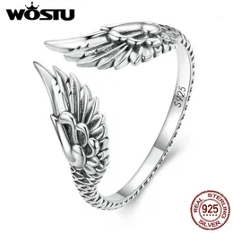 Wedding Rings WOSTU 925 Sterling Silver Hip Hop Vintage Couples Creative Wings Open Rings For Women Punk Party Jewelry Birthday Party Gift 231027