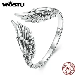 Bröllopsringar Wostu 925 Sterling Silver Hip Hop Vintage Couples Creative Wings Open Rings for Women Punk Party Jycken Födelsedagsfest 231027