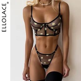 Sexy Set Ellolace Transparente Blumen-Dessous Erotik-Intim-Set bestickter Sex-Anzug Spitzenunterwäsche Fantasie-Tüll Sissy Bilizna-Set 231027