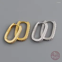 Серьги-кольца из настоящего серебра 925 пробы, минималистичный геометрический эллипс, циркон, готический для женщин, вечерние ювелирные изделия DA2638