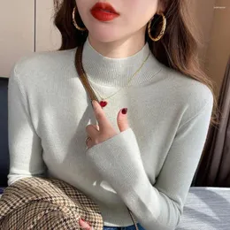 Kvinnors tröjor Solid Color Slim Sticke Woman Autumn Winter Turtleneck Knitwear Top Korean Femme Office Ladies Chandails Pull Hiver