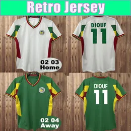 02 04 Senegal Mens Retro Soccer Jerseys National Team DIOUF BOUBA DIOP H. CAMARA KH. FADIGA Home White Away Blue Football Shirts Uniforms
